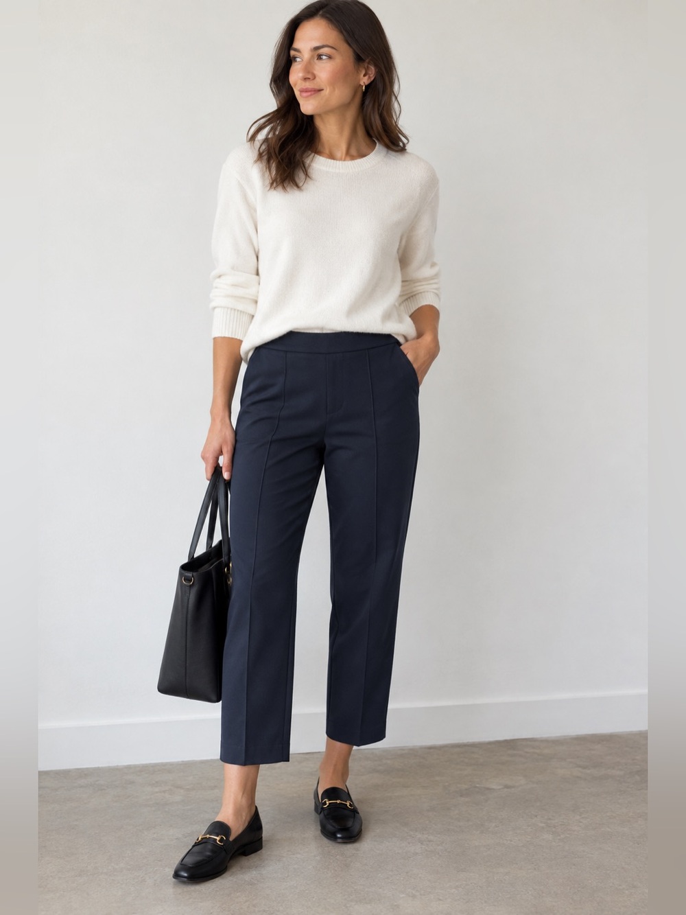 Vince 100% Cotton Navy Pintuck Pull-On Cropped Pants S Petite